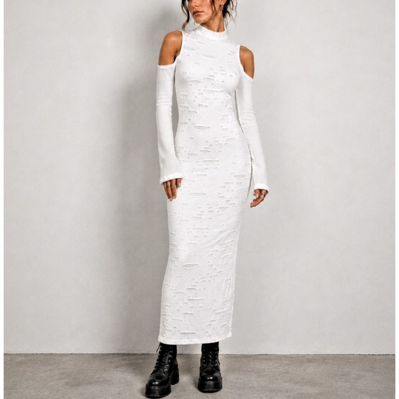 Killstar Dresses & Skirts - Killstar Dress Womens M White Distressed Cutout Bodycon Gothic Grunge Shredded